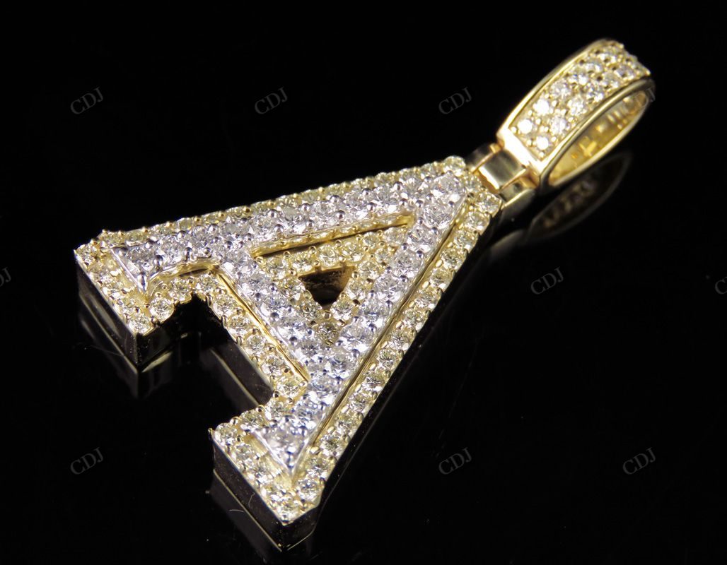 1.5" 1.55 CTW Two Tone Gold Diamond Custom Initial 'A' Letter Pendant CustomDiamJewel