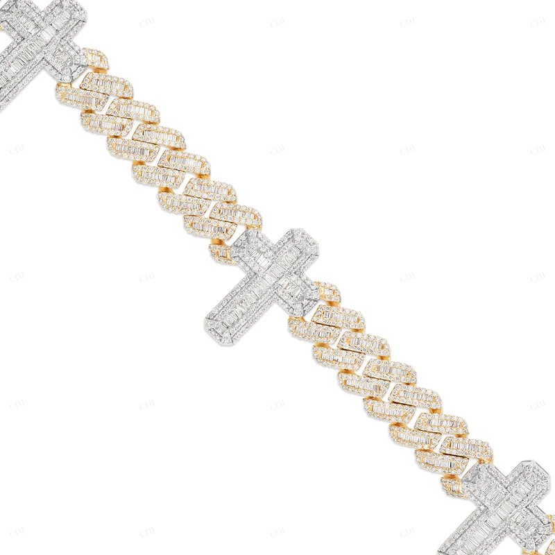 VVS Moissanite Silver Hip Hop Cross Cuban Link Bracelet CustomDiamJewel
