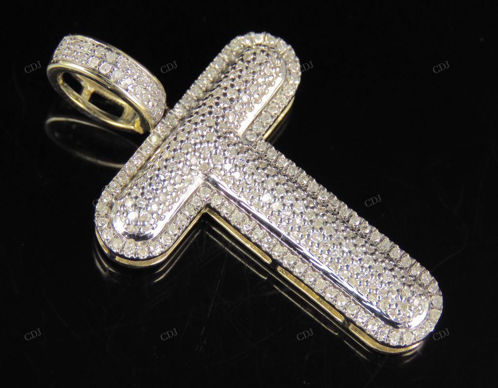 1.5" 0.75 CTW 10K Yellow Gold Natural Diamond T Pendant CustomDiamJewel