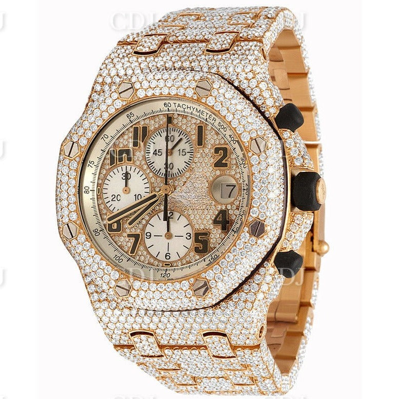 Two Tone Cartier Santos Yellow Gold With Arabic Number Dial Moissanite Watch customdiamjewel