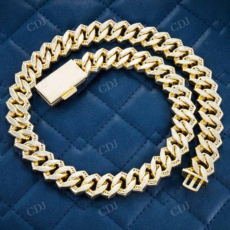 Baguette Diamond Cuban Link Chain Yellow Gold Jewelry hip hop jewelry customdiamjewel   