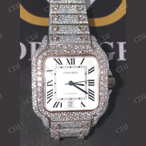 Originality Stainless Steel Cartier Watch Certified Moissanite Hip Hop Watch  customdiamjewel   