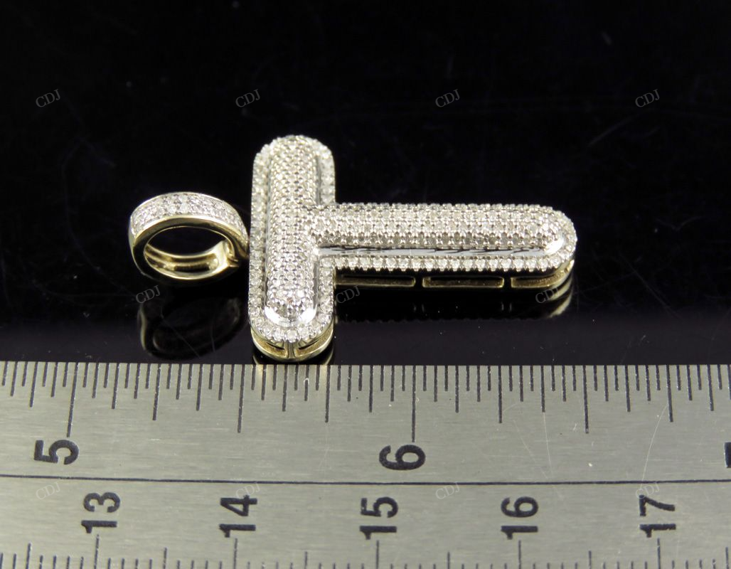 1.5" 0.75 CTW 10K Yellow Gold Natural Diamond T Pendant CustomDiamJewel