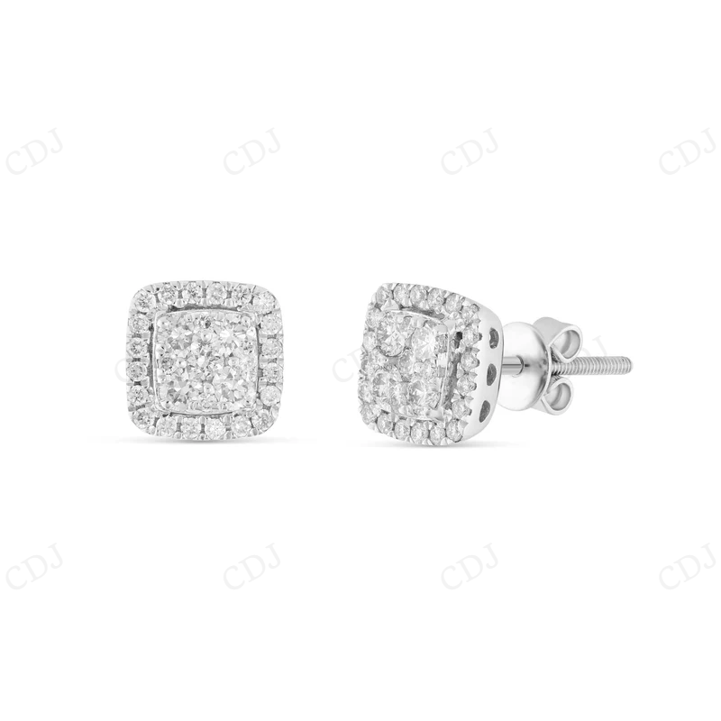 Cushion Cut Moissanite Halo Stud Earrings Stud earrings CustomDiamJewel