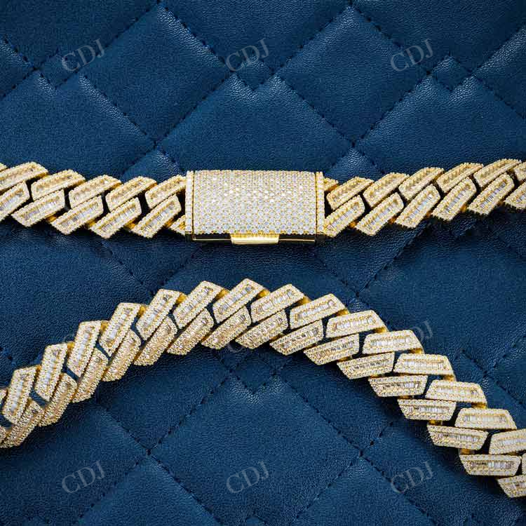 Baguette Diamond Cuban Link Chain Yellow Gold Jewelry hip hop jewelry customdiamjewel   