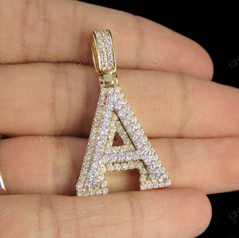 1.5" 1.55 CTW Two Tone Gold Diamond Custom Initial 'A' Letter Pendant CustomDiamJewel