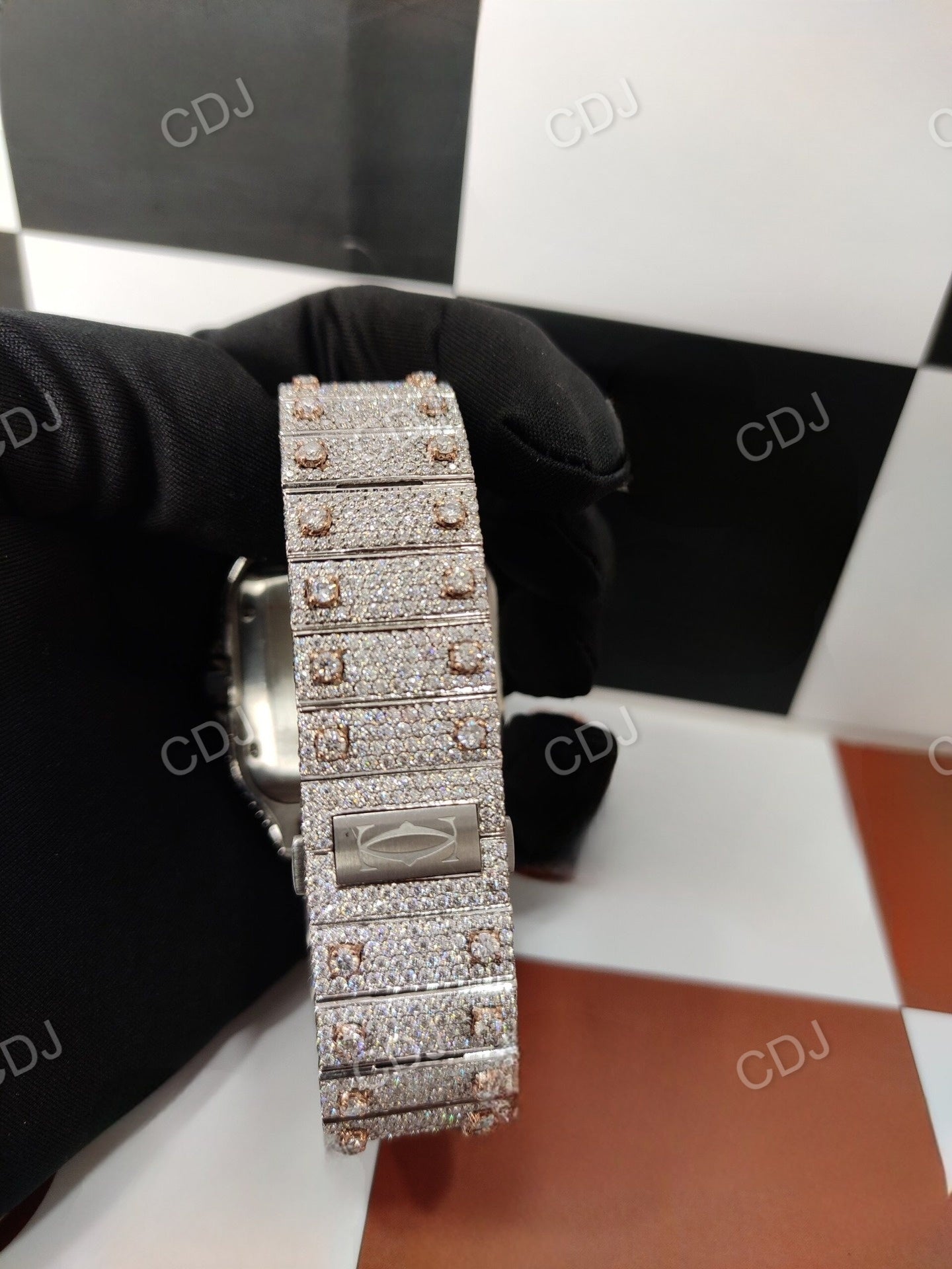 Rose-White Tone VVS Moissanite Roman Dial Watch customdiamjewel