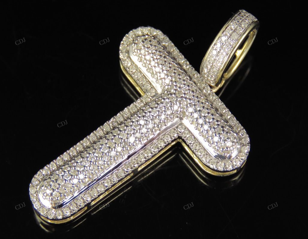 1.5" 0.75 CTW 10K Yellow Gold Natural Diamond T Pendant CustomDiamJewel
