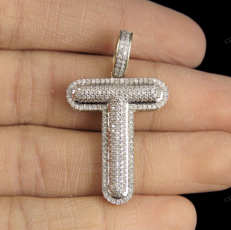 1.5" 0.75 CTW 10K Yellow Gold Natural Diamond T Pendant CustomDiamJewel