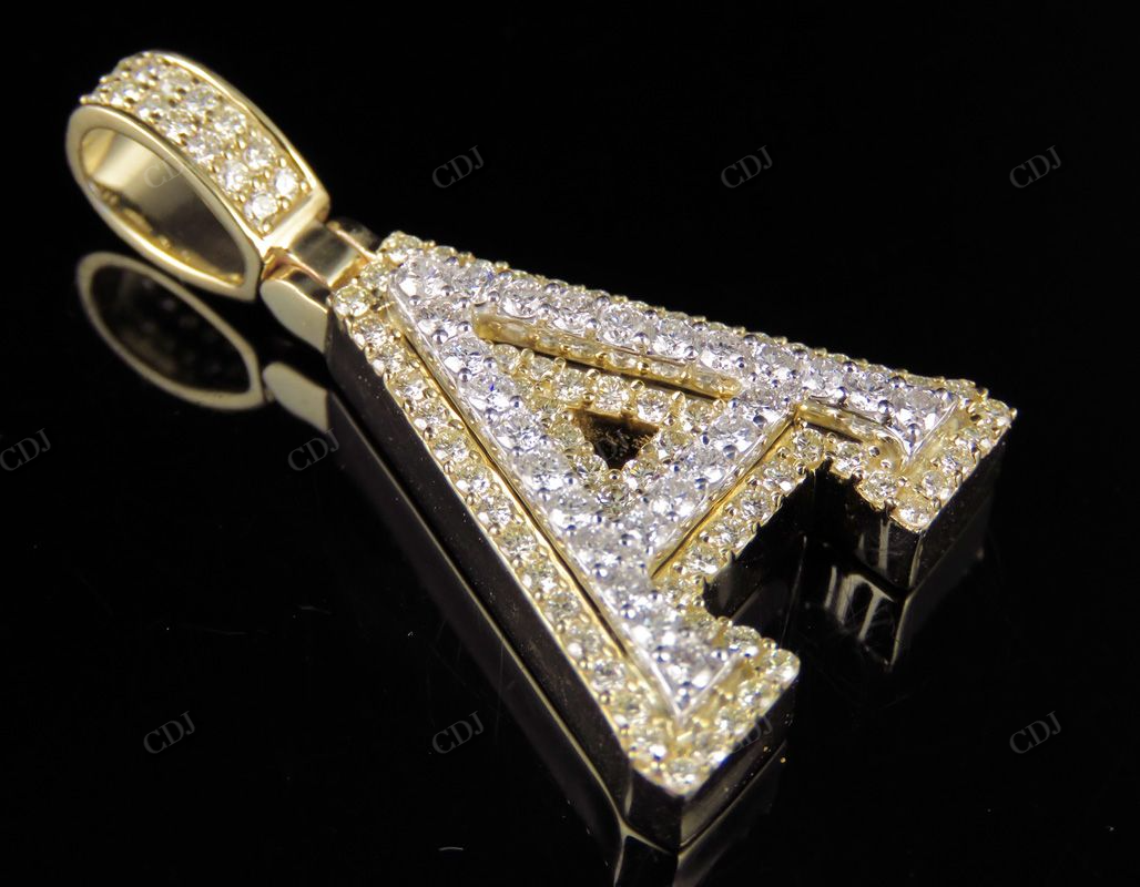 1.5" 1.55 CTW Two Tone Gold Diamond Custom Initial 'A' Letter Pendant CustomDiamJewel