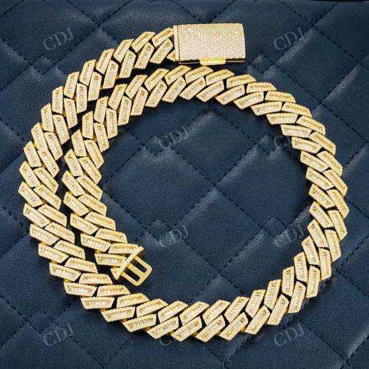 Baguette Diamond Cuban Link Chain Yellow Gold Jewelry hip hop jewelry customdiamjewel   