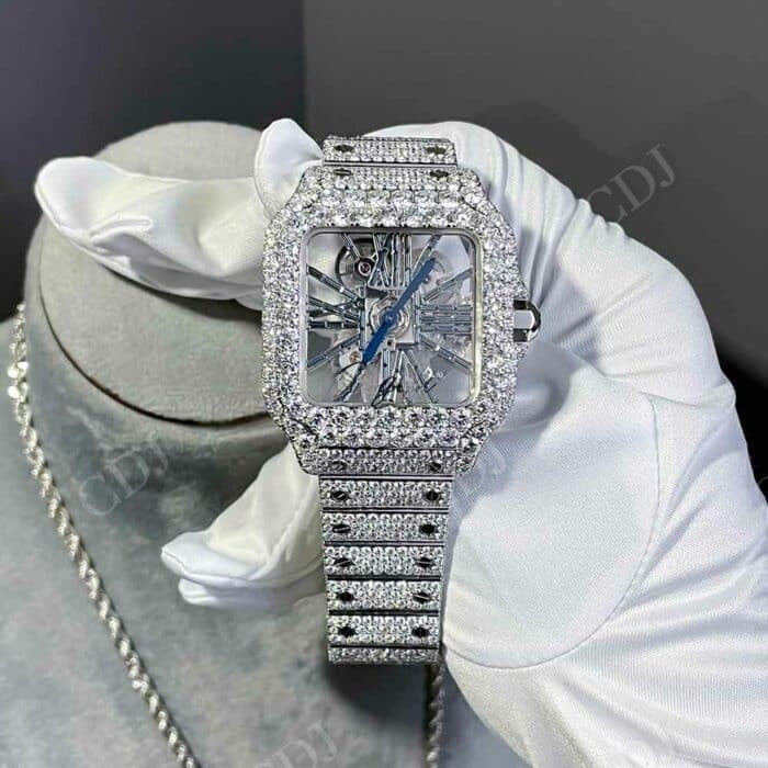Cartier Skeleton VVS Diamond Stainless Steel Watch customdiamjewel