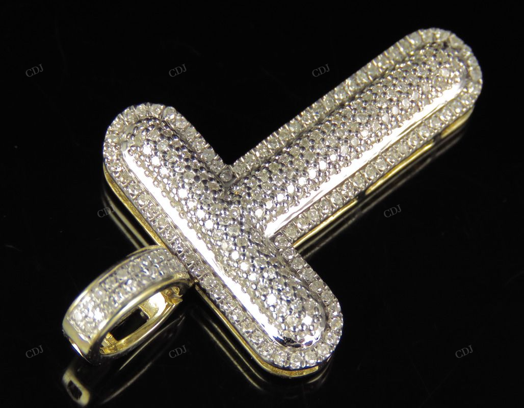 1.5" 0.75 CTW 10K Yellow Gold Natural Diamond T Pendant CustomDiamJewel
