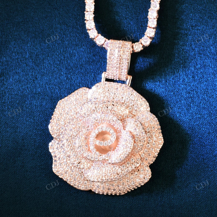 Rose Flower Shape Iced Out Diamond Pendant customdiamjewel