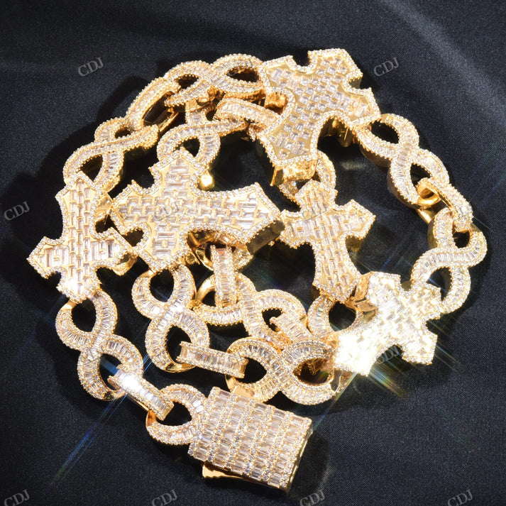 15mm Baguette Diamond Cross Stationed Infinity Link Hip Hop Chain hip hop jewelry CustomDiamJewel