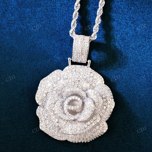 Rose Flower Shape Iced Out Diamond Pendant customdiamjewel