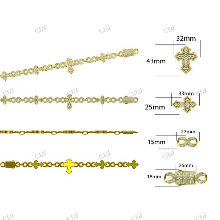15mm Baguette Diamond Cross Stationed Infinity Link Hip Hop Chain hip hop jewelry CustomDiamJewel