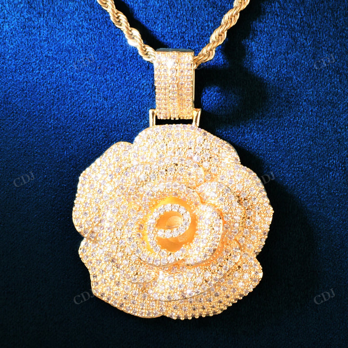 Rose Flower Shape Iced Out Diamond Pendant customdiamjewel
