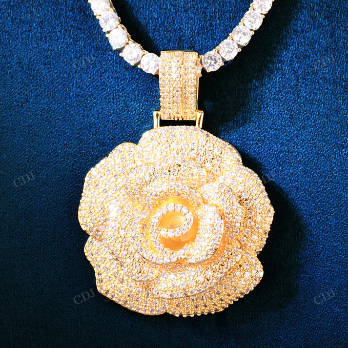 Rose Flower Shape Iced Out Diamond Pendant customdiamjewel