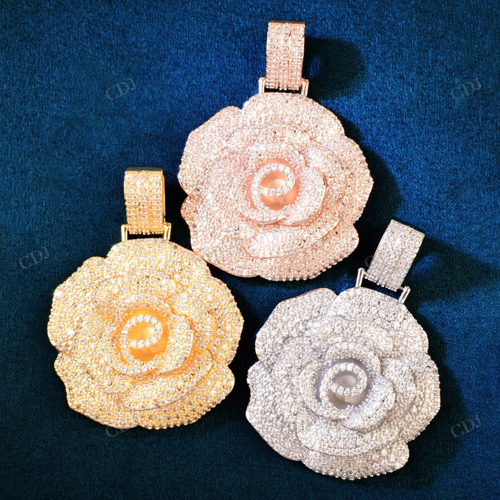 Rose Flower Shape Iced Out Diamond Pendant customdiamjewel