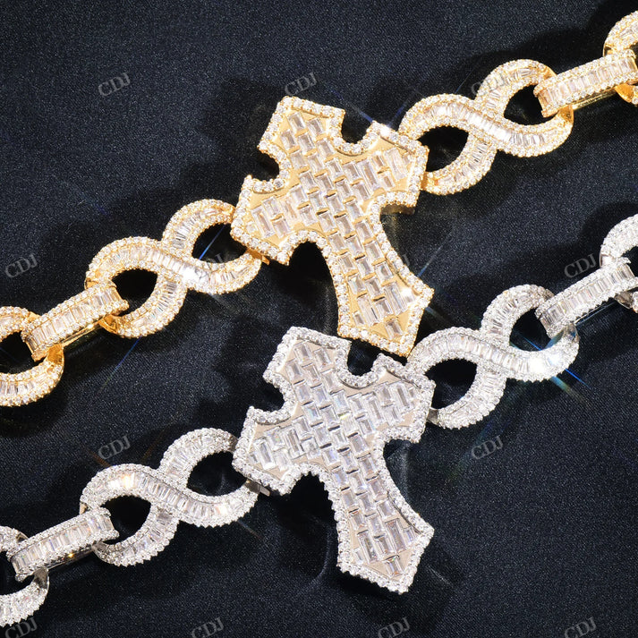 15mm Baguette Diamond Cross Stationed Infinity Link Hip Hop Chain hip hop jewelry CustomDiamJewel