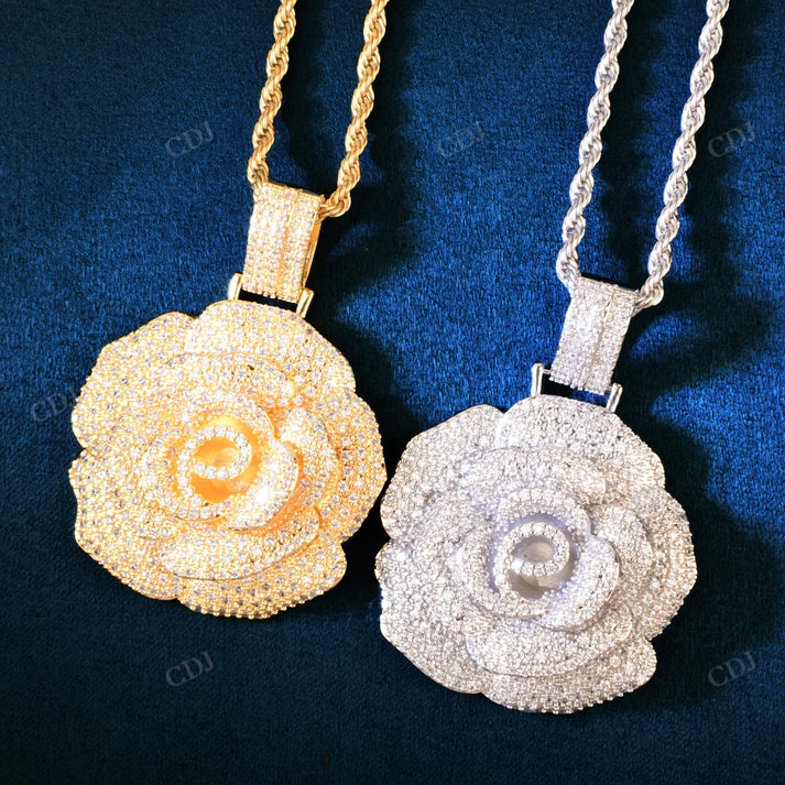 Rose Flower Shape Iced Out Diamond Pendant customdiamjewel