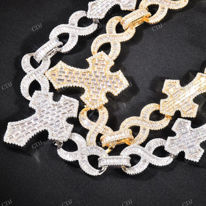 15mm Baguette Diamond Cross Stationed Infinity Link Hip Hop Chain hip hop jewelry CustomDiamJewel