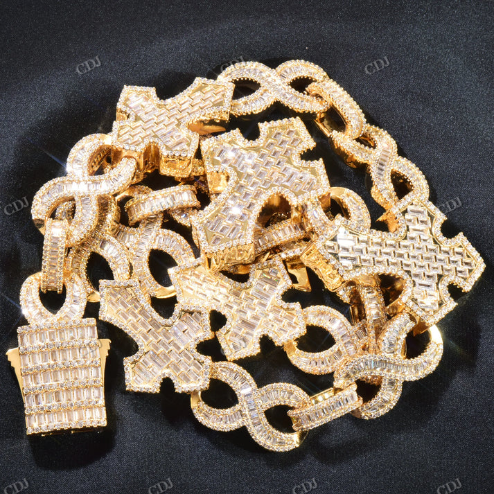 15mm Baguette Diamond Cross Stationed Infinity Link Hip Hop Chain hip hop jewelry CustomDiamJewel