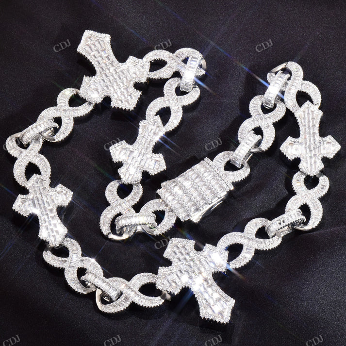 15mm Baguette Diamond Cross Stationed Infinity Link Hip Hop Chain hip hop jewelry CustomDiamJewel