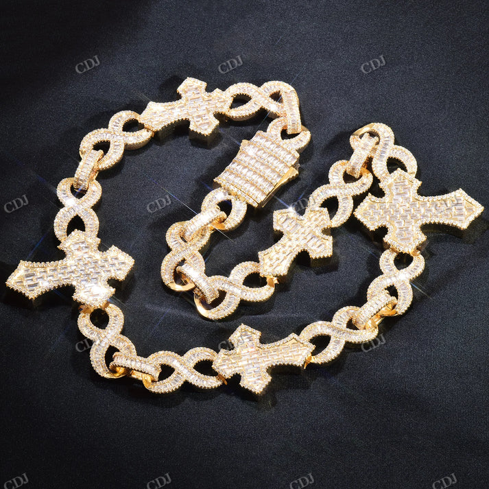 15mm Baguette Diamond Cross Stationed Infinity Link Hip Hop Chain hip hop jewelry CustomDiamJewel