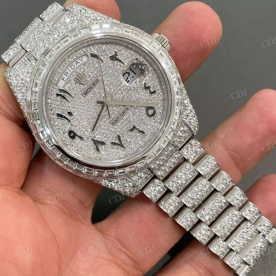 Fully Iced Out Rolex Stainless Steel Swiss Movement Moissanite Diamond Watch customdiamjewel