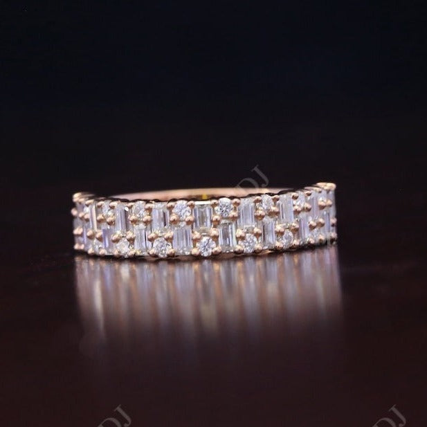 1.08CT Baguette and Round Natural Diamond Wedding Band  customdiamjewel 10 KT Solid Gold Rose Gold VVS-EF
