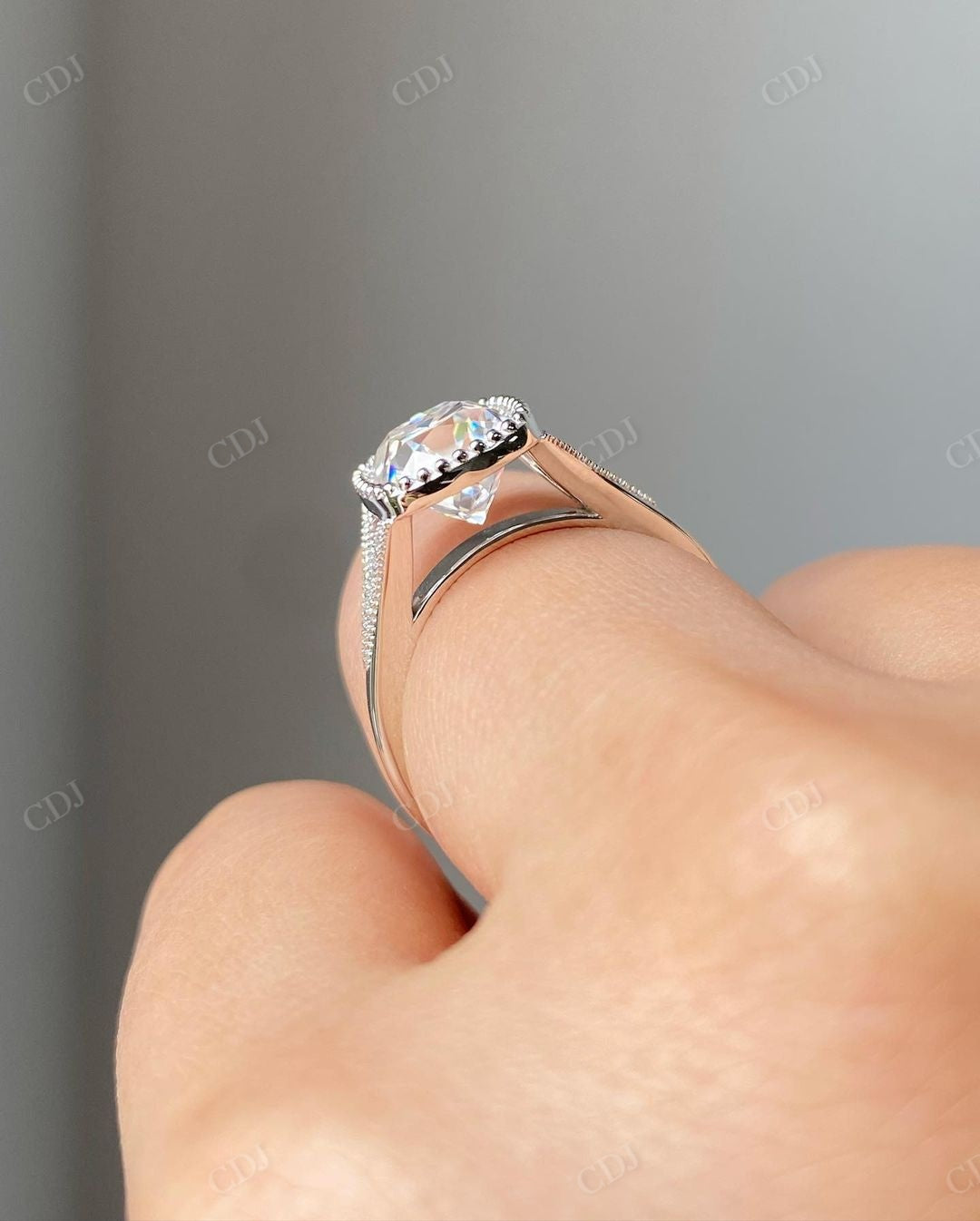 Cushion Milgrain Set Lab Grown Diamond Ring