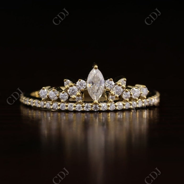 0.17CT Marquise And Round Cut Real Diamond Tiara Wedding Band  customdiamjewel 10 KT Solid Gold Yellow Gold VVS-EF