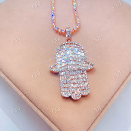 Baguette Cut Diamond Hamsa Pendant For Men  customdiamjewel   
