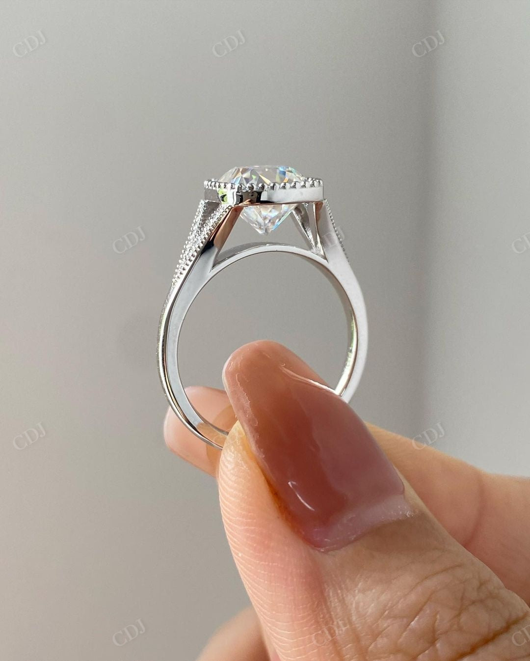 Cushion Milgrain Set Lab Grown Diamond Ring
