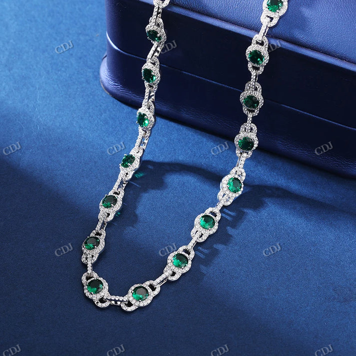 Antique 7MM Round Green Diamond Stationed Chain hip hop jewelry customdiamjewel