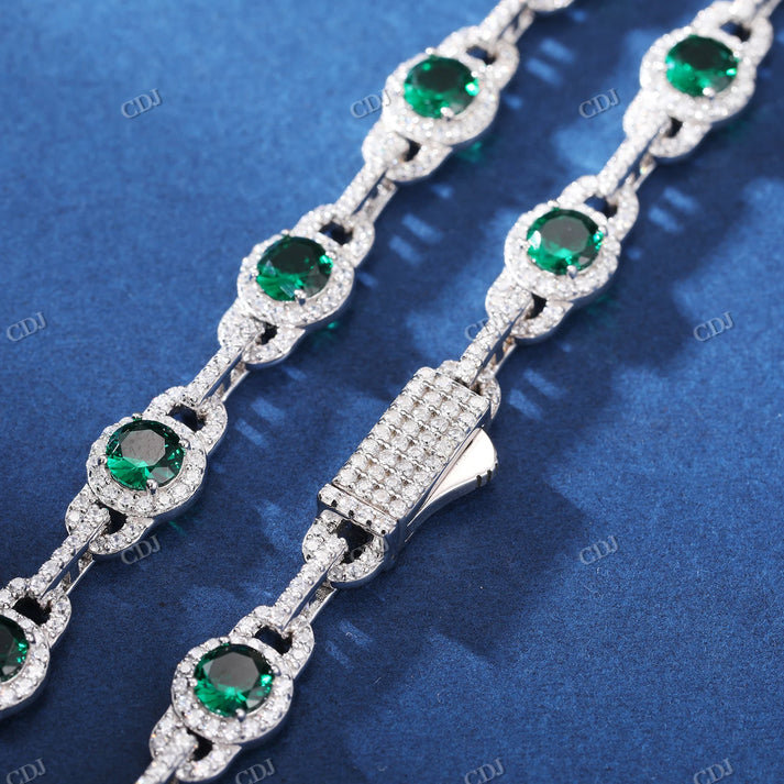 Antique 7MM Round Green Diamond Stationed Chain hip hop jewelry customdiamjewel