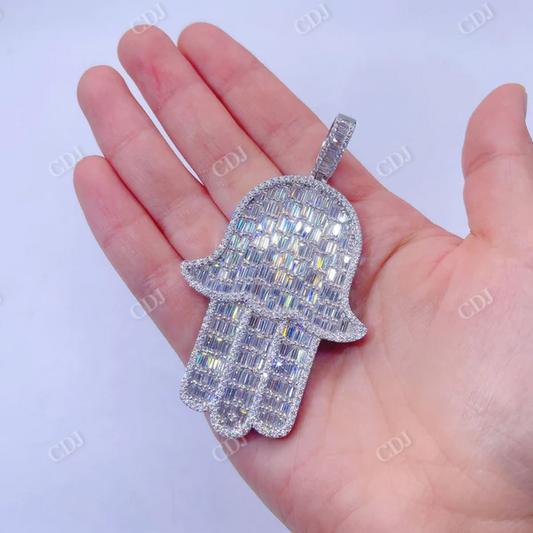 Baguette Cut Diamond Hamsa Pendant For Men  customdiamjewel   