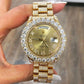 Gold Plated Stainless Steel Rolex Diamond Moissanite Watch customdiamjewel