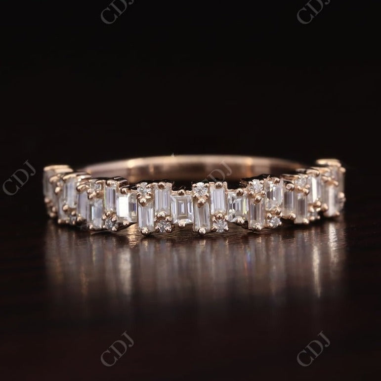 0.61CT Baguette and Round Real Diamond Art Deco Wedding Band  customdiamjewel 10 KT Solid Gold Rose Gold VVS-EF