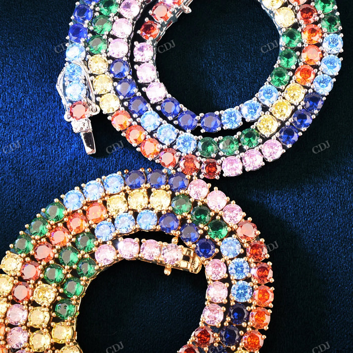 4mm Multi Color Round Cut Tennis Chain hip hop jewelry CustomDiamJewel