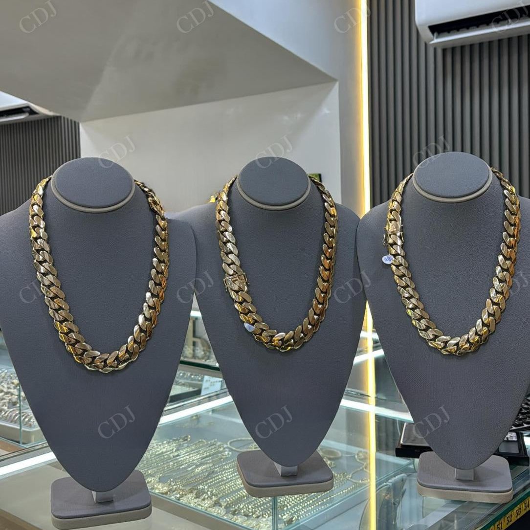 18K Yellow Solid Gold Plain Hip Hop Cuban Link Chain For Men hip hop jewelry CustomDiamJewel   