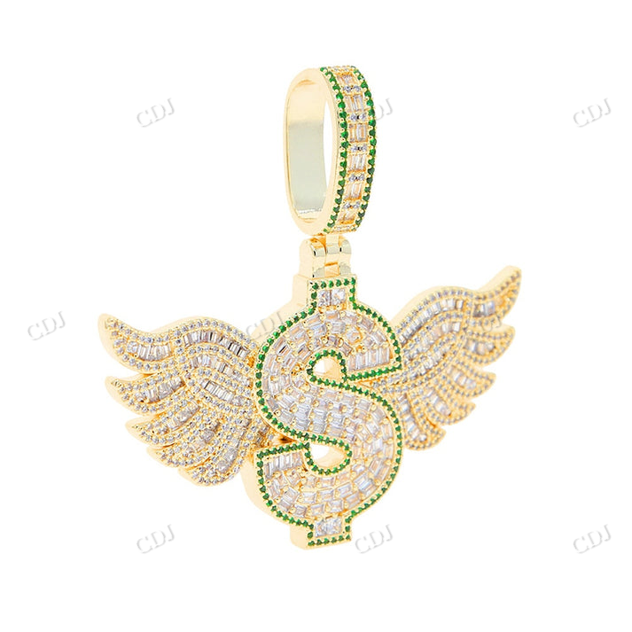 Iced Out Dollar Sign Bling Wing Moissanite Pendant customdiamjewel