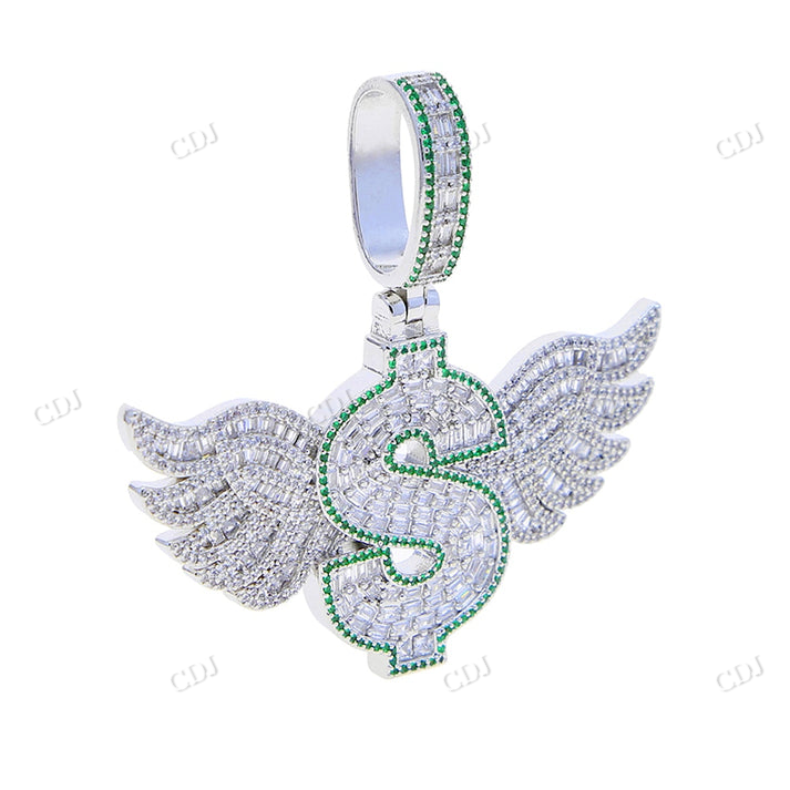 Iced Out Dollar Sign Bling Wing Moissanite Pendant customdiamjewel