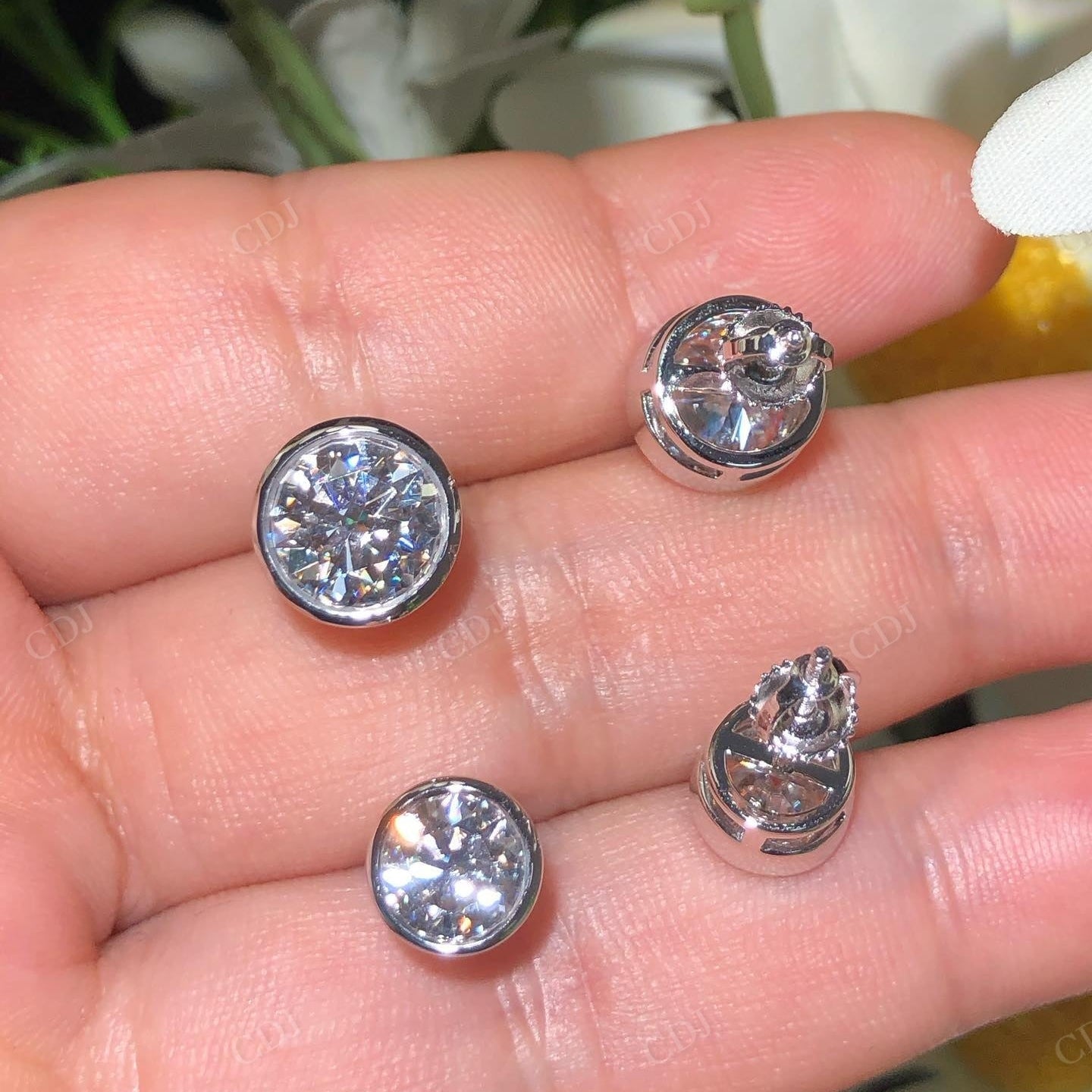Bezel Set Lab Grown Diamond Stud Earrings