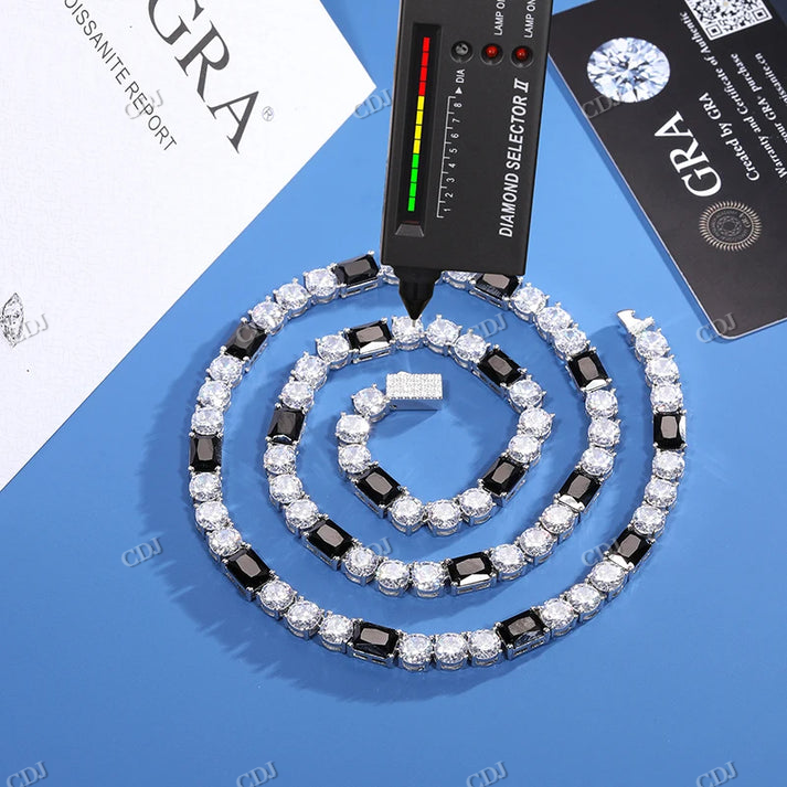 6mm S925 Moissanite Black Diamond Stationed Tennis Chain hip hop jewelry CustomDiamJewel