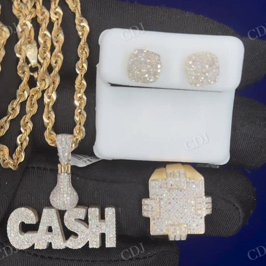 Fully Iced Out 14K Yellow Gold CASH Custom Pendant hip hop jewelry CustomDiamJewel   