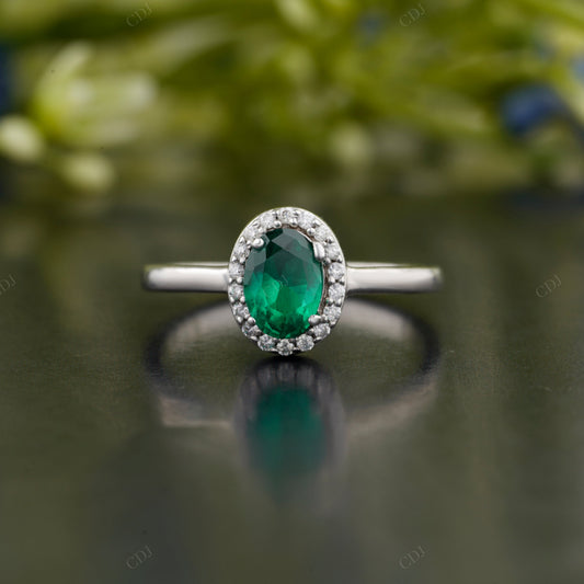 Oval Green Emerald Moissanite Accent Ring
