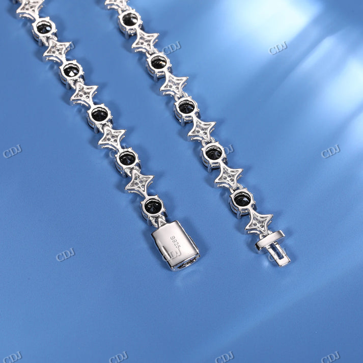 10K Gold 8mm Black Moissanite Star Link Tennis Chain hip hop jewelry CustomDiamJewel